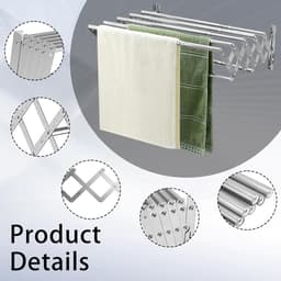 Wall Tumble Dryer, Collapsible 80 cm, with 5 Stainless Steel Poles, for Balcony or Utility Room, Maximum Load Capacity - ShopVlot — thumbnail 5