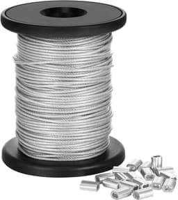 30 m roestvrijstalen ophangdraad (1 mm) met 20 aluminium klemhulzen – voor fotolijsten, spiegels, wanddecoraties, hangende plantenpotten en plafondlampen — thumbnail 1