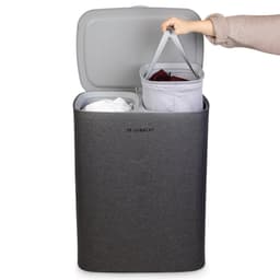 Jubbly® - Wasmand - Wassorteerder - Wasmand met Deksel - Wasmand 2 vakken - Wasmand opvouwbaar - Wasbox - 50 Liter - Grijs - The Splitsmart — thumbnail 1