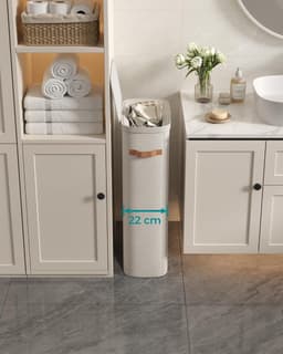 SONGMICS Wasmand, 65 liter, Wasmand, Wasbak, Eenvoudig te monteren, met deksel en handgrepen, Uitneembare waszak, 39 x 22 x 75 cm, Cappuccino Beige — thumbnail 4