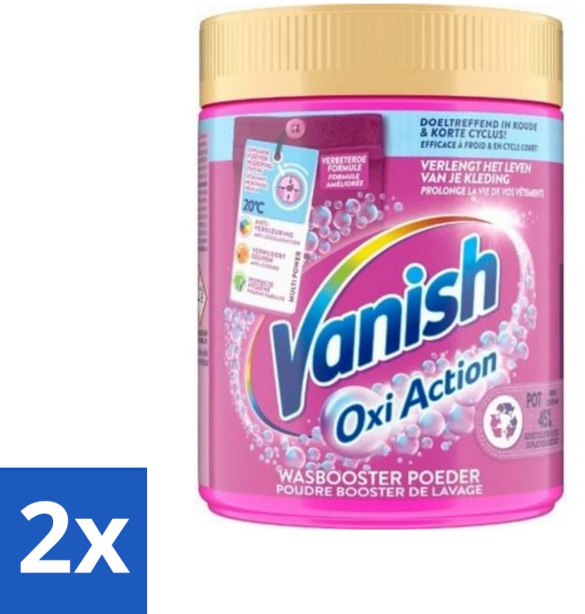 2 x Vanish Oxi Action - Vlekkenverwijderaar Poeder - Zonder Bleek - Gekleurde Was - 530 Gram - Vlekkenverwijderaar - Wasbooster - Gekleurde Was - Waspoeder - Vlekken Verwijderen — afbeelding 1