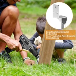SnelShoppen - Set van 4 Impact Sleeves L-vormige Grondankers 50 cm van Verzinkt Staal voor Hamerinstallatie, Ondersteuning voor Houten Posts, Speeltor — thumbnail 3