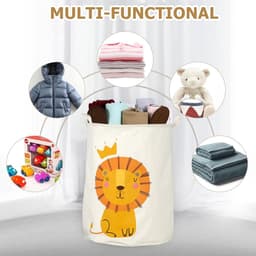SnelShoppen - 60L Opvouwbare Wasmand voor Kinderen met Leeuwenmotief, Waterdichte Opbergmand, Katoen en Linnen, Speelgoedmand met Handvatten, 40cm Bre — thumbnail 4