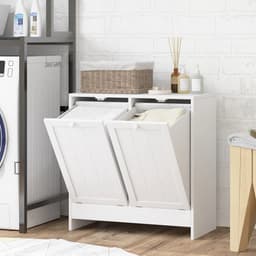 Noventra - Wasmand Kast - Dubbele Wasmand - Waskast met 2 Kantelbare Wasmanden - Wassorteerder - Wasgoed Organizer - Wasmand Meubel - Wit - 66 x 33 x 68 cm — thumbnail 2