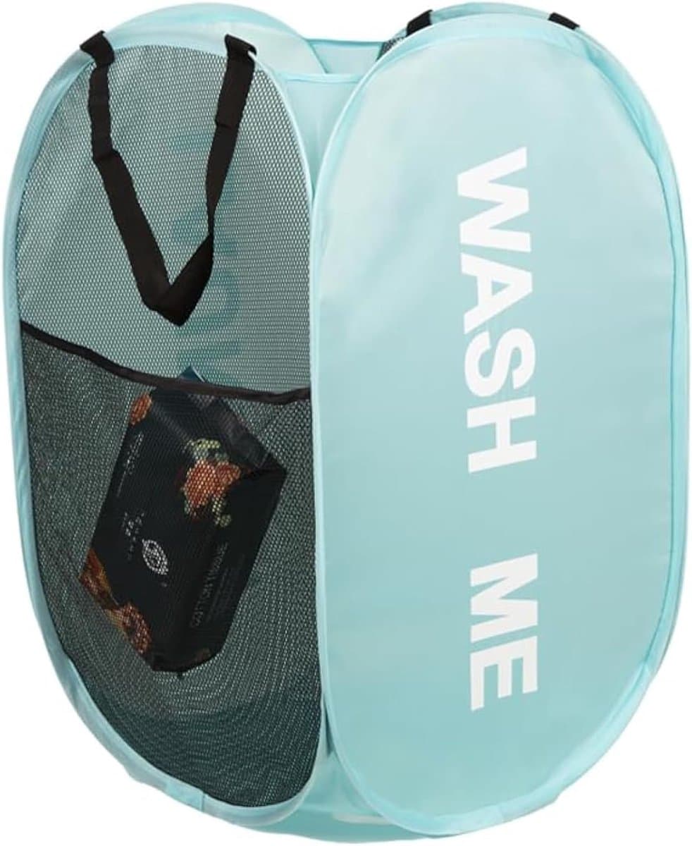 SnelShoppen - Vouwbare Wasmand, Opvouwbare Kledingmand, Pop-up Waszak voor Was, Badkamer, Slaapkamer, Balkon, Studentenhuis, Hotel, Reizen, Blauw — afbeelding 1
