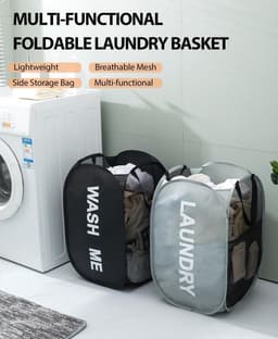 SnelShoppen - Vouwbare Wasmand, Opvouwbare Kledingmand, Pop-up Waszak voor Was, Badkamer, Slaapkamer, Balkon, Studentenhuis, Hotel, Reizen, Blauw — thumbnail 5