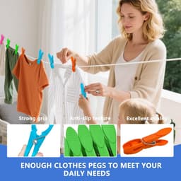 48 Kledingpegs - Wasknijpers met mand - Kleding drogen - Windbestendig ontwerp - 48 stuks - Vier kleuren — thumbnail 5