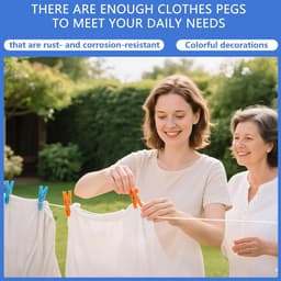 48 Kledingpegs - Wasknijpers met mand - Kleding drogen - Windbestendig ontwerp - 48 stuks - Vier kleuren — thumbnail 2