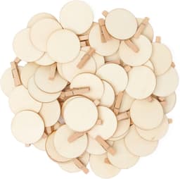 50 stuk houten knijpers met ronde schijf klemmen, doe-het-zelf chic rond 4,8 cm knutselklemmen, decoratieve mini klemmen voor foto's — thumbnail 1