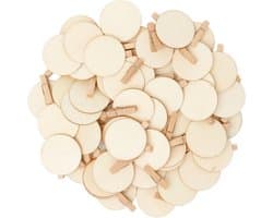 50 stuk houten knijpers met ronde schijf klemmen, doe-het-zelf chic rond 4,8 cm knutselklemmen, decoratieve mini klemmen voor foto's