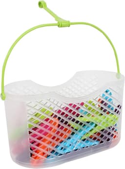 Wasknijpermandje met knijpers - Klemmenhouder mandje - Wassen en drogen - Mand met hanger - 30 stuks - Transparant met kleur — thumbnail 3