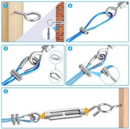 53 Stuks Waslijndraad Met Stalen Kern - Wasdraad - Waslijn - Inclusief Diverse Accessoires - PVC-Gecoate Kabelset - 100 Voet - Voor Waslijnen, T-Palen, Wijnranken en Het Ophangen Van Lichtsnoeren - Blauw — thumbnail 4