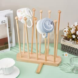 Dailygoods- Droogrek Herbruikbaar - Plastic Zak Droogrek - Afdruiprek Houder - 10 Stokken Vurenhout - Stabiliteit - 100mm Breed, 320mm Hoog - Afdroogrek — thumbnail 2
