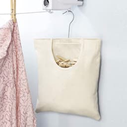 Wasknijperzak met haak - Mandtas organizer - Wasknijpers opbergen - Grote opening - 31 x 26 cm - Beige — thumbnail 2