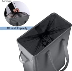 wasmand met handgrepen, inklapbare kledingmand hoge rechthoekige wasmand met ademende gaashoes, opvouwbare wasmand voor badkamer (45 l, donkergrijs) — thumbnail 5