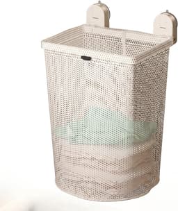 Ulisem - Zuignap wasmand - 2026 nieuw wit voor student en badkamer - Wandmontage zonder boren - Sterke zuignap voor glas en tegels - Afneembare mesh waszak - Ademend gaas voorkomt geurtjes - Incl ophanghaak - Eenvoudig te monteren - Wit — thumbnail 1
