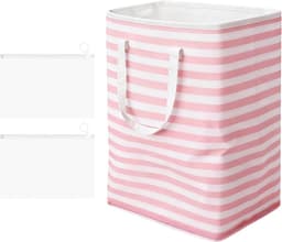 SnelShoppen - Vouwbare Wasmand 75 Liter met Roze Strepen, 2 Ritsen, Handvat, Grote Opbergmand voor Kleding, Speelgoed, Badkamer, Slaapkamer, Studenten — thumbnail 1