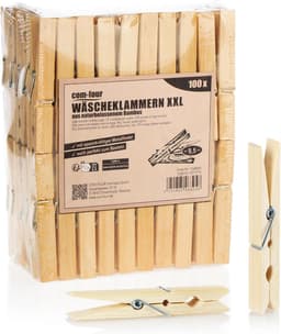 SnelShoppen - 100x XXL Bamboe Wasknijpers - Grote Houten Klammen met Sterke Metaalveer - Onbehandeld Bamboe Klammen van 9.5 cm voor Was, Knutselen en — thumbnail 1