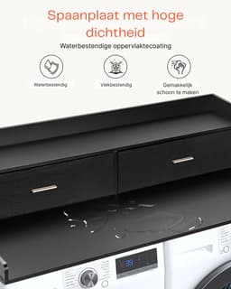 Damenzo - Wasmachine werkblad - Wasdroger aanrecht - Met 2 lades - Organizer - Wasmachine rek - 137 x 70 x 30,5 cm - Zwart — thumbnail 4