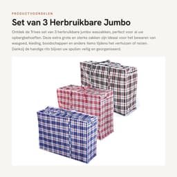 Dailygoods- Waszakken Jumbo - 3 Stuks - Sterk en Duurzaam - Opbergtas voor Kleding - Met Rits - Ideaal voor Verhuizen - Afmetingen 79x20x58,5 cm - Opbergzakken — thumbnail 1