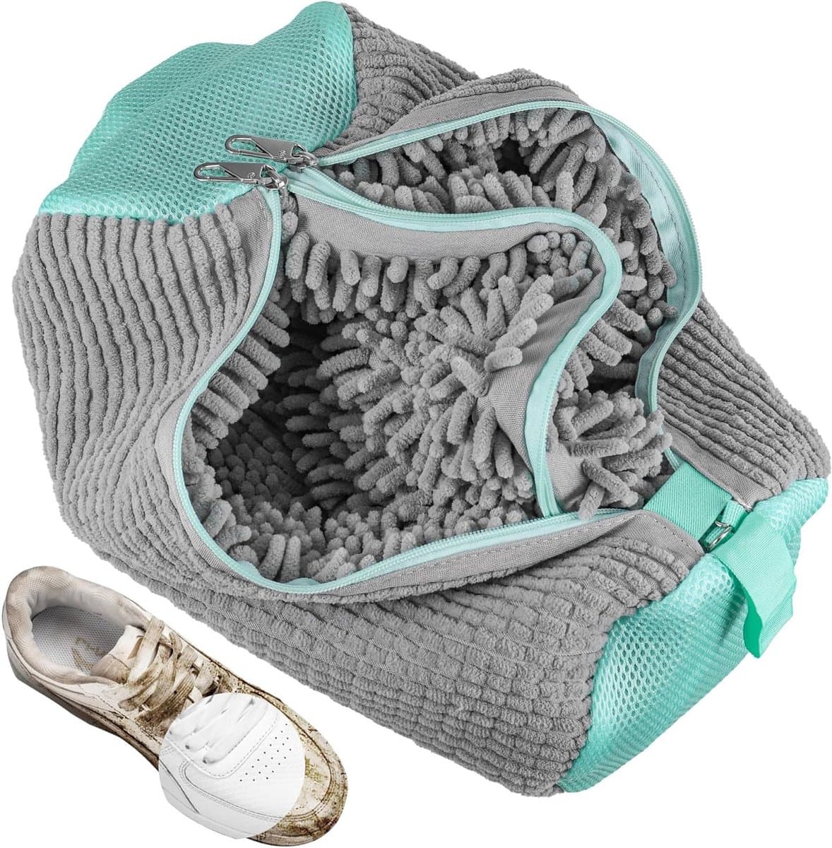 2-in-1 Schoenwaszak voor de Wasmachine, Herbruikbare Waszak voor Schoenen met Rits, Ideaal voor 360° Reiniging en Bescherming van Schoenen, Grijs — afbeelding 1