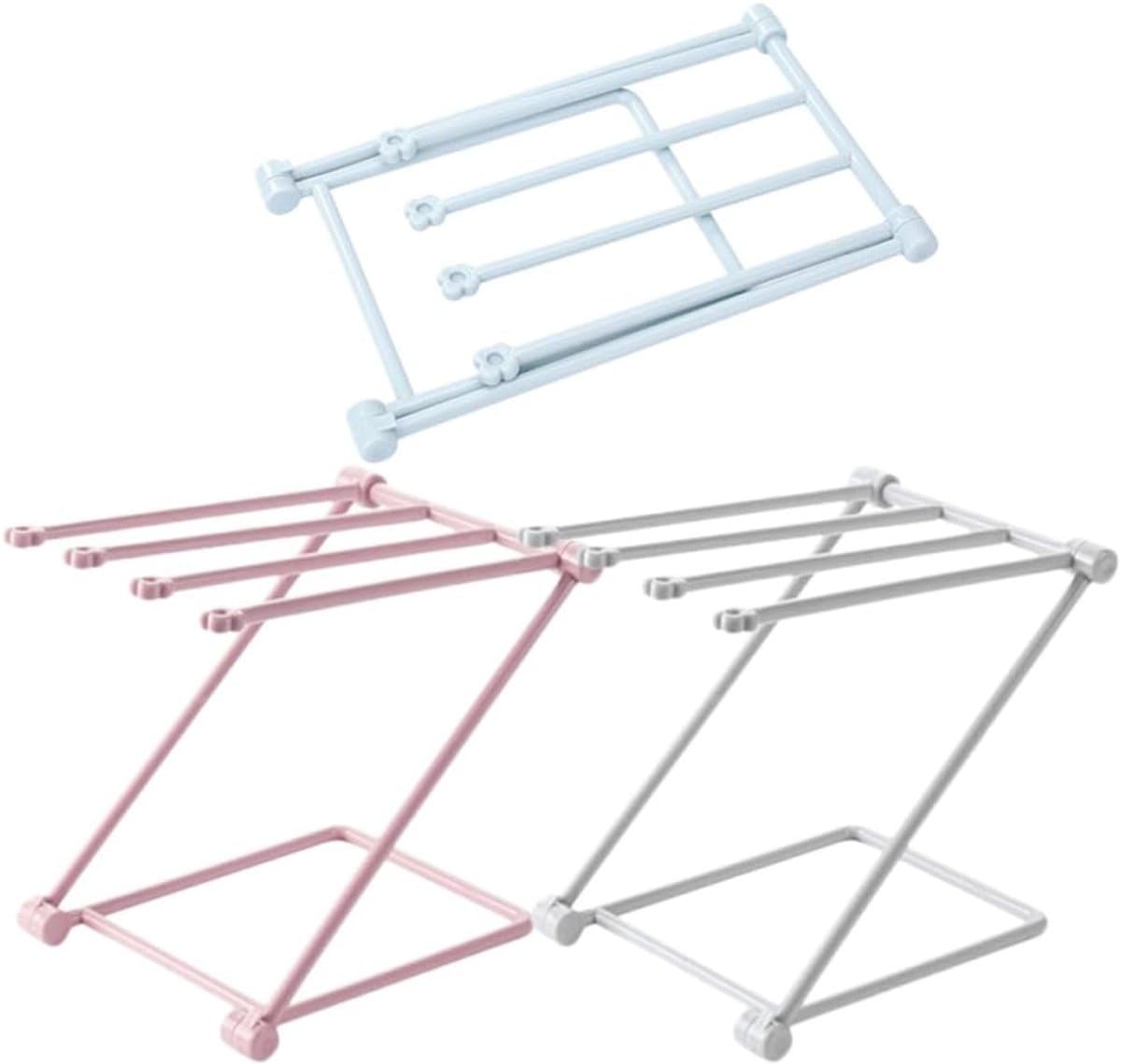 3 stuks - Opbergrek - Handdoekrek - Handdoekhouder - Handdoekenrek - Opbergrek Handdoek - Droogrek Keuken - Droogrek - Afdruiprek - Badkamerrek - Handdoekstang - Handdoekrek Badkamer - opvouwbaar - 25*16 cm - blauw, grijs, roze — afbeelding 1