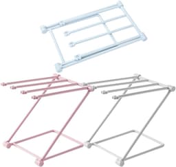 3 stuks - Opbergrek - Handdoekrek - Handdoekhouder - Handdoekenrek - Opbergrek Handdoek - Droogrek Keuken - Droogrek - Afdruiprek - Badkamerrek - Handdoekstang - Handdoekrek Badkamer - opvouwbaar - 25*16 cm - blauw, grijs, roze — thumbnail 1