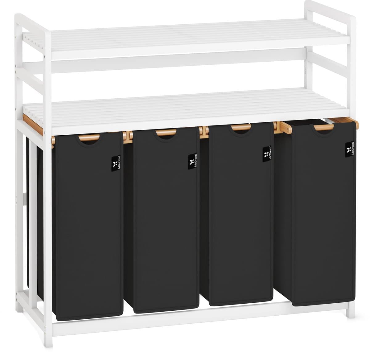 Wasmand 200 l - 4 vakken - bamboe - met 2 planken voor optimale organisatie - ShopVlot — afbeelding 1
