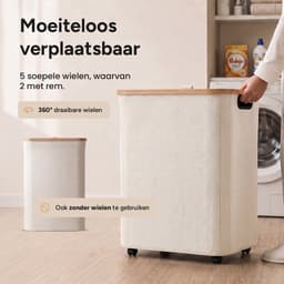 Wasmand 2 Vakken - Wassorteerder met Deksel - Wasbox op Wielen - 140L — thumbnail 5