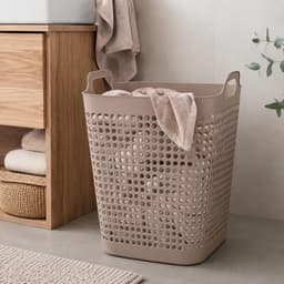 Storage Solutions Wasmand - 2x - beige - 48 liter - 40 x 51 cm - kunststof - wasbox - mand voor wasgoed - badkamer — thumbnail 4