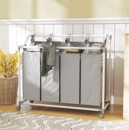 MEUNIQ wassorteerder met 4 vakken 160L, wasmand op wielen met uitneembare waszakken en metalen frame, 97 x 38 x 81 cm, grijs, voor badkamer wasruimte — thumbnail 1