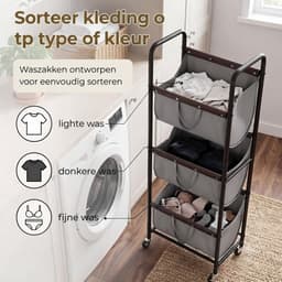 JCP® Wasmand - Wasmand 3 Vakken - Wasmanden - Grijs - 53cm x 33cm x 139cm — thumbnail 3