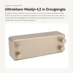 Waslijn Uittrekbaar 4,2 m - Wanddroger - Roestvrij Staal - Compact - 30 kg Draagkracht - Inclusief Bevestigingsmateriaal - Droogrek — thumbnail 1