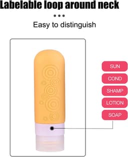 Siliconen Reisflessen, lekvrije siliconen reisflessen containers travel bottles, navulbaar en knijpbaar, voor lotion, douchegel en shampoo, reisaccessoire het vliegtuig, 90 ml — thumbnail 5