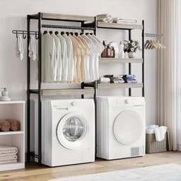 Wasmandrek – Wasmand Kastje – Wasruimte Organizer – Wassorteerder – Badkamerrek – Vrijstaand Houten Rek – 5 Lagen Met Dubbele Rijen – Praktisch Ruimtebesparend 76 cm Hoog — thumbnail 1