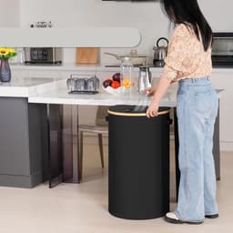 Grote Dubbele Wasmand Van 100 Liter Met Uitneembare Binnentas - Opvouwbaar Twee Compartimenten Stevig - Voor Slaapkamer, Badkamer En Wasruimte - Zwart — thumbnail 5