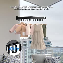 ZRNS® Wanddroogrek - Droogrek Muur - Wasrek Inklapbaar - Zwart — thumbnail 2