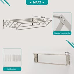 ZRNS® Wanddroogrek - Droogrek Muur - Wasrek Inklapbaar - Zilver — thumbnail 5