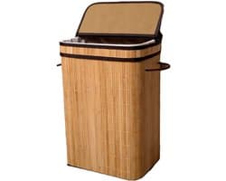 Ceruzo Bamboe Wasmand 72L – Wassorteerder met Klapdeksel – Wasbare Binnenzak –H60 cm