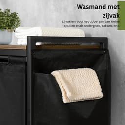 ApexArte® Wasmand 3 Vakken - Wassorteerder - 150 L - Vintage Bruin-zwart — thumbnail 5