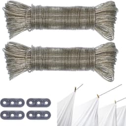 2 Pieces Waslijn met Stalen Kern - 20 m Zware Duurzame Scheurbestendige Kledinglijn met 2 Spanners voor Huishouden - Tuin - Balkon - Kamperen — thumbnail 1