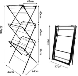 Inklapbaar Droogrek met 3 Niveaus – Stevig, Ruimtebesparend & Modern Design – 137 cm Hoog – Zwart — thumbnail 4