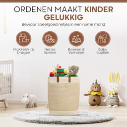 Bera Home – Wollen Was- & Opbergmand – Crème – 35×35×56 cm – 68L – Met Leren Handgreep – Opvouwbaar & Ruimtebesparend — thumbnail 2