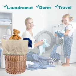 2 stuks - Waszak - Stevige waszak - Reiswaszak - Opbergzak voor vuile was - Waszak groot - Waszak Wasmachine - Tas Wasnetten - Beschermende waszak voor kleding - Waszakken voor wasgoed - met riemen - met trekkoordsluiting - 70*100 cm - beige — thumbnail 4