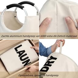 1 stuk - waszak - opbergmand voor vuile was, opvouwbare badkamer opbergemmer met grote inhoud, mand voor vuile was - beige — thumbnail 4