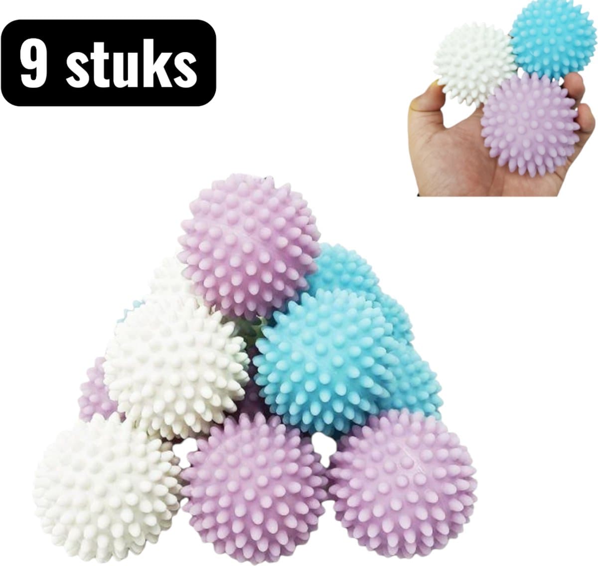 9 stuks - Drogerballen - Wasbollen - Wasdrogerbal - Wasbol Reinigingsballen - Anti-Kluwen Kleding Beschermers - Egel Ontwerp Wasmachine Ballen voor Beter Wassen — afbeelding 1