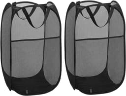 Wasmand - 2 Stuks - Mand - 36 × 36 × 60 CM - Wassorteerder - Wasbox Opvouwbaar - Mesh wasmand - Speelgoedmand - Draagbaa - Voor slaapkamer, kinderkamer, studentenhuis en reizen - Zwart — thumbnail 1