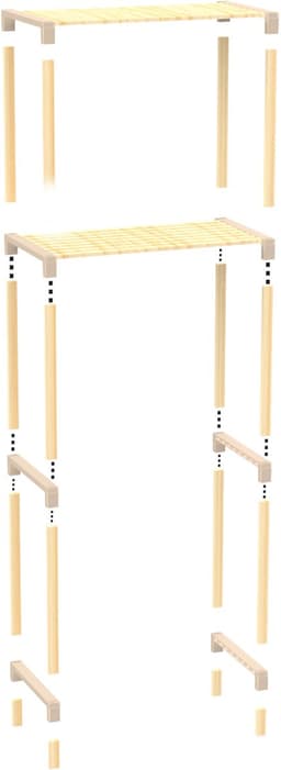 Fixwood 2-Laags Wasmachine Rek – Beige - Houten Opbergrek voor Wasmachine – Ruimtebesparend Badkamerrek 127 cm – Beukenlook – 33x66x127 cm — thumbnail 4
