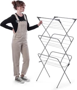 KADAX Zwart torendroogrek, wasrek van gepoedercoat staal, staand droogrek met 15 m droogoppervlak, wasdroger met antislipvoetjes (zwart) — thumbnail 4