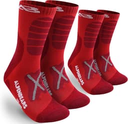 Alpen Bears Merino Wandelsokken – 2 Paar – Professionele Trekkingsokken voor Wandelen – Outdoor Sokken voor Dames, Heren & Kinderen – Warme Merino Wandelsokken – Functionele Sokken – Trekking Sportsokken (Rood, 43-48) — thumbnail 4